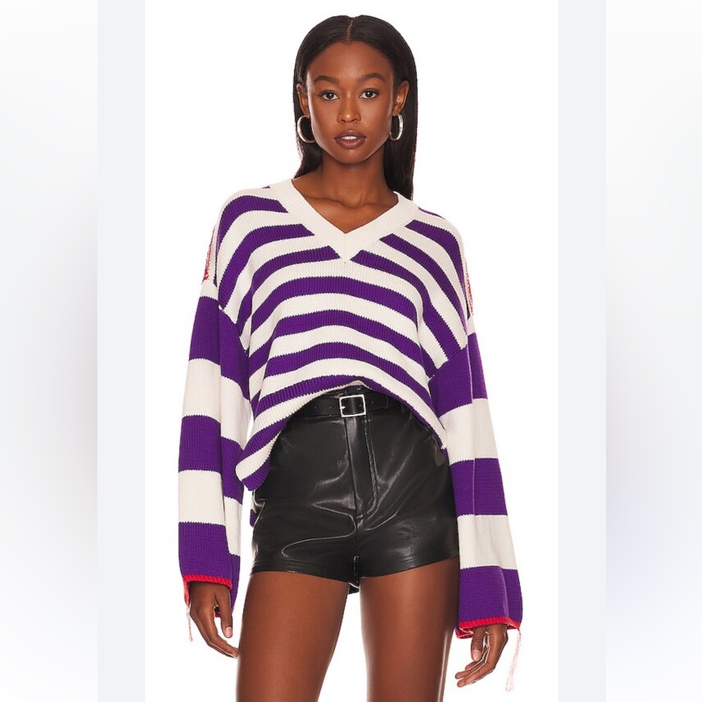 L'Academie Raddix Oversized Striped V Neck Sweater Size XS